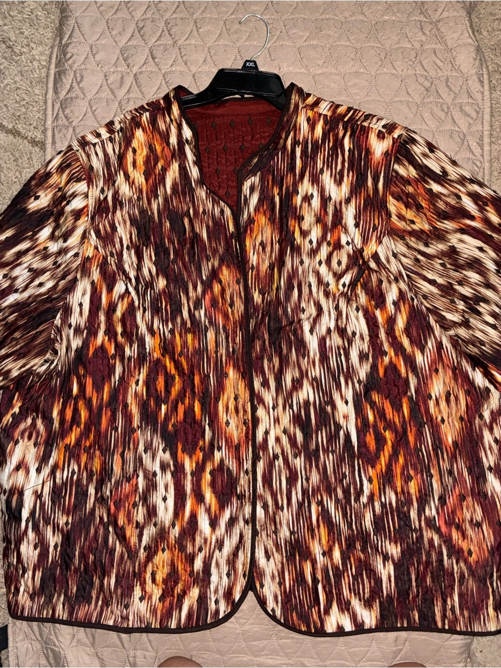 Women's Multicolor Reversible  Printed Bomber Jacket in Rust & Cream